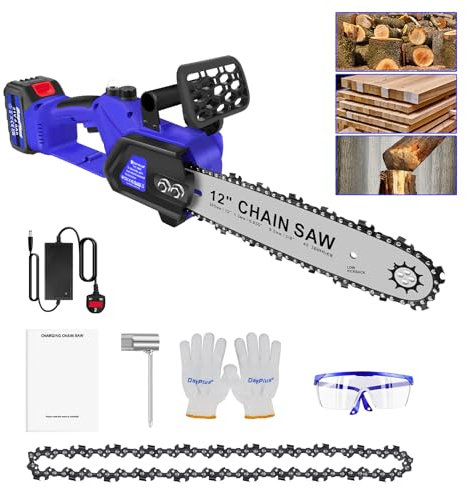 Cordless Chainsaw 12 Inch, Brushless Electric Chainsaw with 4000mAh Battery & Charger, 2 Chains, 10m/s Chain Speed, 21V Battery Powered Chainsaw for Gardening, Pruning Trees & Branches, Wood Cutting