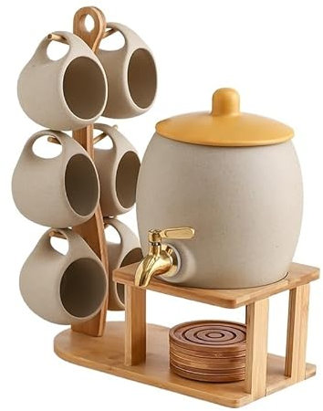 WAOCEO Jarra Jarra de Agua fría de cerámica Creativa, Juego de Tazas con Grifo, Resistente a Altas temperaturas, Jarra de Agua fría for el hogar, Olla for Beber Jugo Jarra de Agua