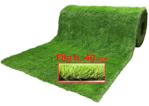 Tata Home Prato Finto da Esterno Erba Sintetica Giardino Tappeto Erboso Sintetico Terrazzo Drenante Calpestabile Effetto Naturale Spessore 40 mm Misura 1x4 m