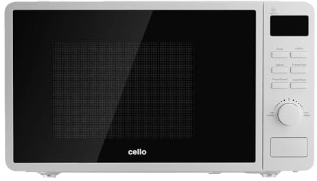 Cello Digital 800W Freestanding Microwave, 20 Litre Capacity with 25cm Turntable, Features Weight and Time Quick Defrost Setting and 8 Cooking Functions - In White