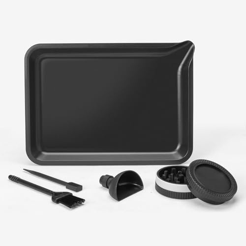 Schwarzes Rolling Tray Set mit Ausguss zum einfachen Befüllen und Zubehör 19,6 x 14 cm, Rolling Tray & Grinder Set