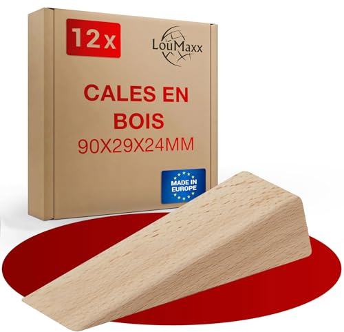 LouMaxx 12er Set Holzkeile klein aus Buche/Esche natur - Keile Holz 90x29x24 mm - Robuste Hartholzkeile als Türkeil Holz, Montagekeile & Verlegkeile – Holzkeil made in Europe – Holzkeile Hartholz