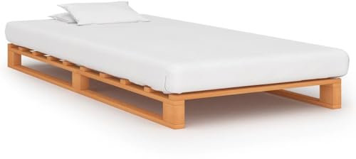 Juroupi Palettenbett Bettgestell Bett Holz Betten Paletten Bett Massivholzbett Braun Massivholz Kiefer 90×200 cm