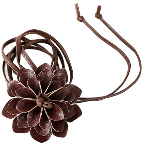 Wambere 1 Stück Damen Gürtel PU Leder Blumen Gürtel Dünner Blumengürtel Geflochtener Taillengürtel Taillenseil Kordel Taillenkette Ziergürtel Hemdrockgürtel Taillenkordel für Alltagskleidung,Kaffee