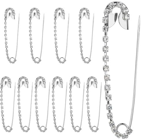 10 Stück Strass Hijab Pins Broschennadeln Dekoration Clip Silber Pin Verschluss Strass Sicherheitsnadeln Hijab Nadeln Glänzende Anstecknadeln Strassnadeln für Damen Kleidung Dekoration