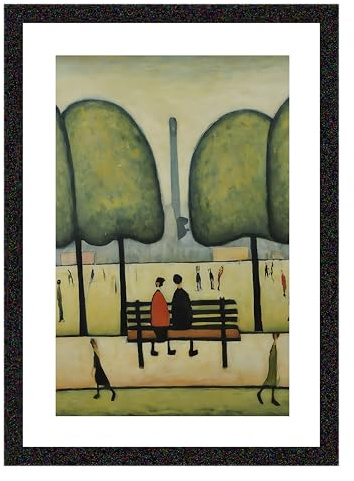 Greetingles Lowry-Style Framed Print. Beautiful Black Ash Frame (Lowry, PT Sitting On A Bench)