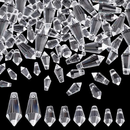 AHANDMAKER 120Pcs Teardrop Crystal Beads, 4 Sizes Waterdrop Faceted Glass Beads Top Drilled Loose Spacer Beads for DIY Bracelet Necklace Jewelry Making Lamp Suncatcher Home Decor