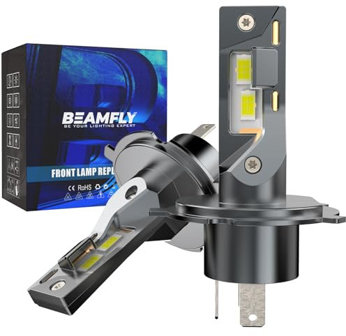 BEAMFLY Ampoules H4 LED 20000lm 100W, Ampoules de phare voiture et moto, Kit d'ampoules 12v pour feux de route ou feux de croisement, 1:1 taille halogène, Plug and Play, 6500k lumière blanche, 2pcs