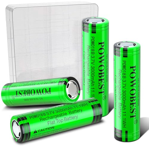 3000 mAh Rechargeable NiMH Battery,POWO18B 3.7 V Flat Top Battery with Protection Box,NO.:1818-666-888B,for Camera,Small Fan,LED Headlamp,Product Patent Number: 6319875 (4 Pack)