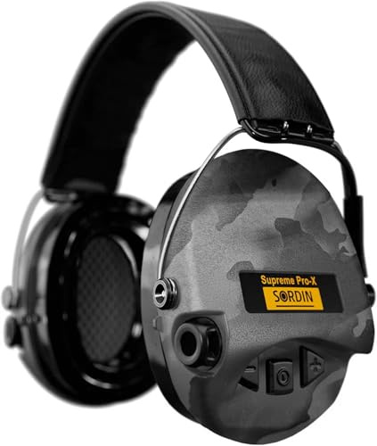 Sordin Supreme Pro-X LED Limited Night Camo Edition - Protección auditiva de cápsula para caza y tiro deportivo - protección auditiva de cápsula activa