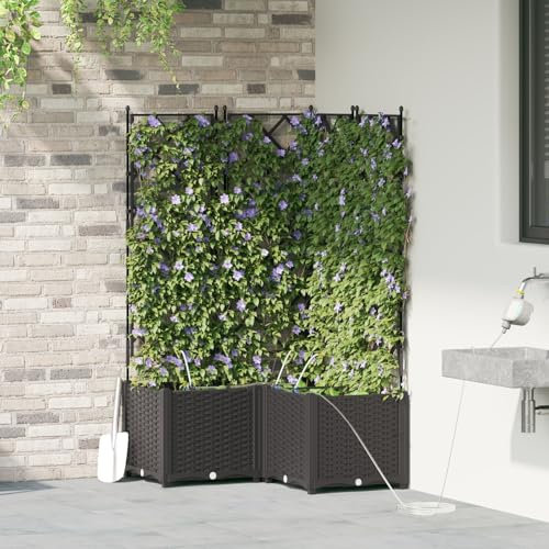 vidaXL Juego de Jardineras Negras con Riego Automático de Agua - 3 Piezas Rectangulares Resistentes a los Rayos UV, Interior y Exterior, Caja de Plantas Moderna para Terrazas, Patios y
