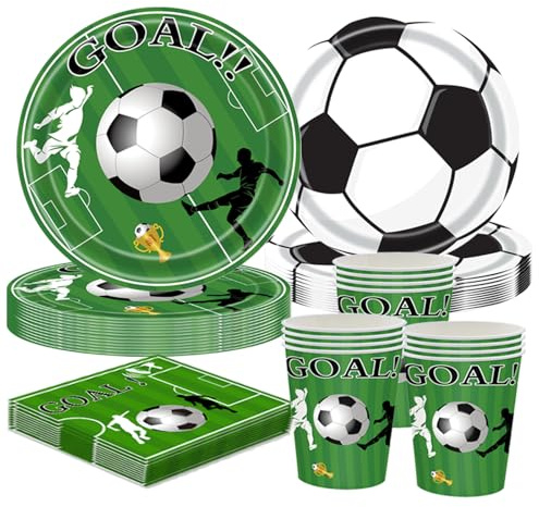 Juego de vajilla de fiesta de fútbol para 10 invitados, decoración de fútbol, cumpleaños infantiles, 10 platos de papel, servilletas, decoración de fiesta de fútbol, decoración para niños y niñas