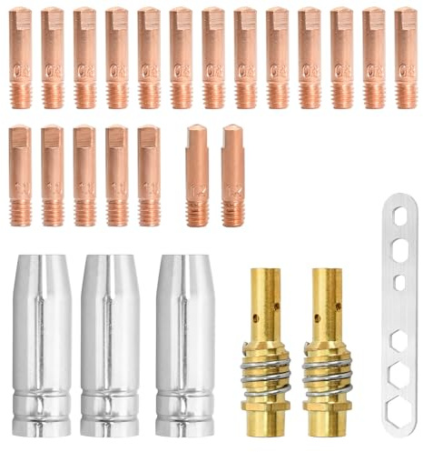 26 Piezas Accesorios de Soldadura Consumibles de Máquina de Soldadura, Difusor, Portaboquillas, Consejos de Contacto para Antorcha de Soldadura MIG15AK（0.8mm, 1.0mm, 1.2mm）