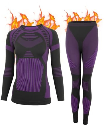 Ewzzeed Thermal Underwear Set Womens，Ski Base Layers Women Set, Quick Dry Thermal Underlayer，Ladies Thermal Clothing & Leggings for Running Skiing Cycling Workout Purple
