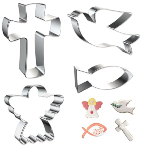 ZORVYN 4-teiliges Set Ausstechformen, Fischform, Kreuzform, Taubenform, Engel-Ausstechform, geeignet für Abendmahl, Weihnachten und andere Festtage.