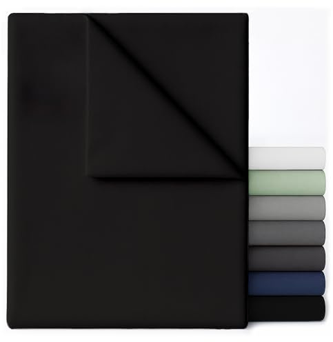 Dreamzie - Bettlaken ohne Gummizug 220x270 cm - Mikrofaser Ultraweich | Für Betten 120x200/140x200 cm · Schwarz · Flaches Betttuch · OEKO-TEX · Bügelfrei · Schnelltrocknend · Leintuch