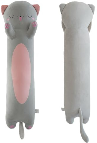 ZOMAXTOY Katzen Kuscheltier, Weiches Lang Katzen Stofftier Plüschkissen, Niedliches Kitten Spielzeug Plüschtier, Kuschelkissen für Kinder Jungen Mädchen Zimmerdeko(Gray, Sleepy Eyes, 90cm/35.43inch)