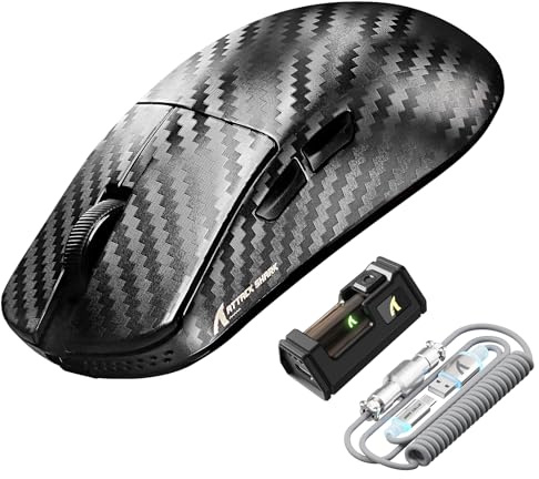 ATTACK SHARK R11 ULTRA Souris de Jeu Sans Fil en Fibre de Carbone avec Câble Spiralé LED, 8000Hz, PAW3950MAX, 42000 DPI, 49g Légère, 20000 FPS, puce Nordic 52840, Nano-metal Ice Coating, Noir Tissé