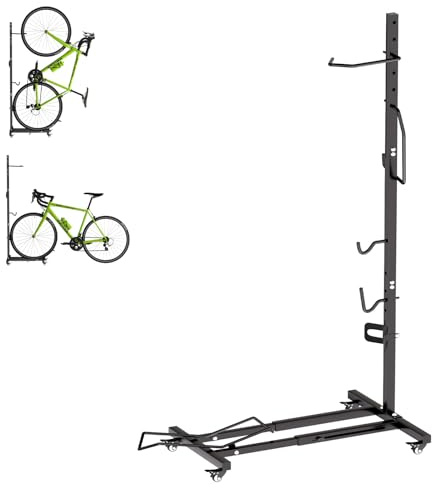 Urban Deco Fahrradständer Boden Vertikal mit Rollen, Platzsparende Fahrradhalterung Freistehend & Höhenverstellbar, Fahrradaufbewahrung für Garage & Wohnung für bis 22-29
