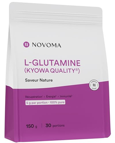 L-Glutamine en Poudre Kyowa Quality® + Vitamines B6 et D3, 150g - 1 Mois | 5g par Dose - Certifié Sport Protect - Fabriqué en France - NOVOMA