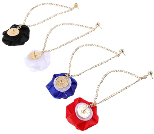 BESPORTBLE Spilla a Fiore Nappine a Catena per Abito da Sposo Decorazione Floreale per Matrimoni Set da 4 Pezzi in Bianco Nero Rosso e Blu Accessorio Elegante per Feste e Cerimonie