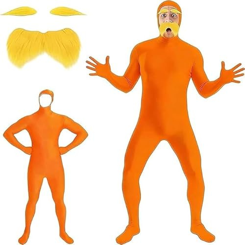 Genérico Disfraz de Lorax y Slenderman para Adultos Traje Unisex Naranja de Cuerpo Entero Carnaval y Navidad Traje de Pantalla Verde, Traje Naranja, Mono para Halloween, Carnaval, Cosplay
