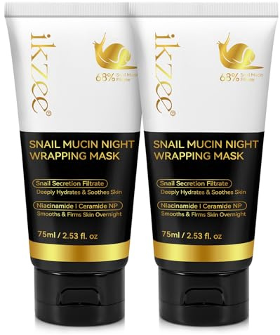 P-Beauty 2 x ansiktsmask nattmask ansikte med snail mucin & kollagen – natt wrapping mask, fukt och regenerering över natten, mjukare hud, anti-aging vård, skincare mask (2 x 75 ml)