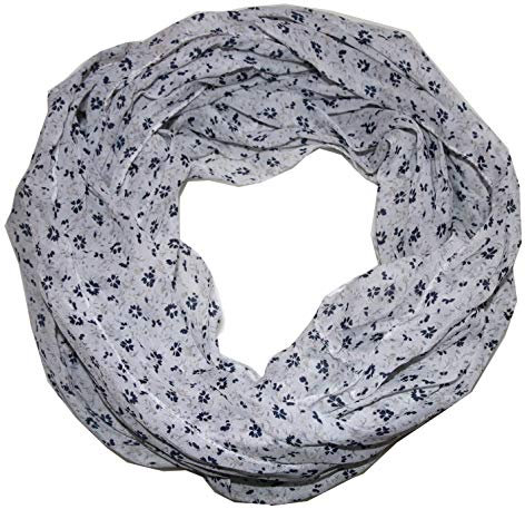 Blumen Damen Loop Schal aus Seide & Baumwolle/Seidenschal (Blümchen weiß)