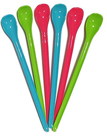 Fackelmann Langstiellöffel TROPICAL, Eiskaffeelöffel aus Kunststoff, Longdrinklöffel für große Gläser (Farbe: Koralle, Blau, Grün - nicht frei wählbar), Menge: 6 Stück