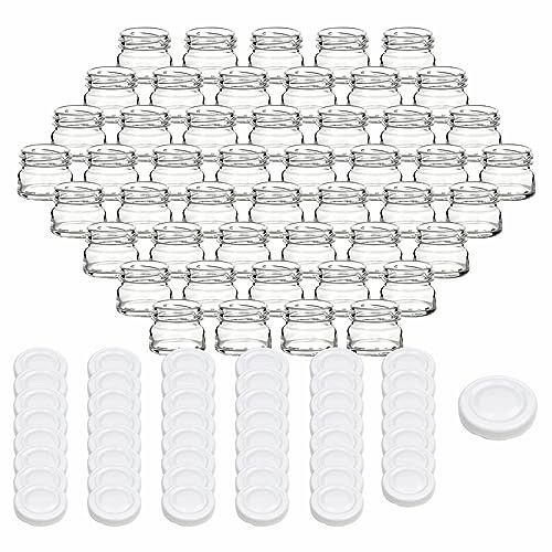 gouveo 48er Set Einmachgläser 30 ml Mini mit Schraubdeckel weiss - Mini Vorratsgläser mit Drehverschluss TO43 - Runde Gläschen zum Einwecken, für Marmelade, Gewürze (EGR030W)