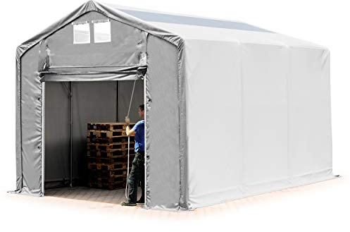 TOOLPORT Lagerzelt Zelthalle Weidezelt 4x6x3 m mit Hochziehtor - durchgehende PVC Plane 850 N mit Oberlicht - Wasserdicht