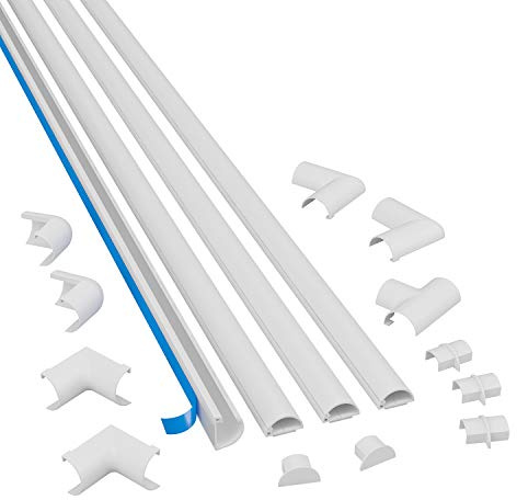 D-Line 13.12ft Cord Hider Kit, Patented Cable Cover, Hide Wires on Wall, Channel for TV Mount Cords, Raceway Wire Hiders, Paintable, Adhesive, Half Round, 4X 0.78in W x 0.39in H x 39in Lengths, White