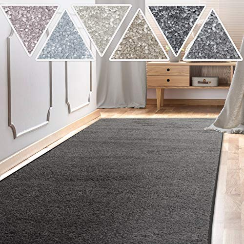 casa pura Teppich Läufer flauschig | Meterware auf Maß | Teppichläufer für Wohnzimmer, Flur, Küche usw. | kuschlig weiche Hochfloor Schlafzimmer oder Flurteppich Sundae Anthrazit 80x100cm