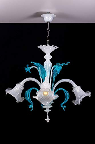 Ca' venier Kronleuchter 3-weiß seidig und blau