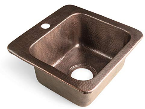 Monarch Abode Kitchen & Bar Sink – 15-inch Baxter Drop in Small Bar Sink, Hand Hammered Pure Copper Sinks with Faucet Hole for Wet Kitchens, Decorative Kitchen Sinks, Single Drop in RV Sinks