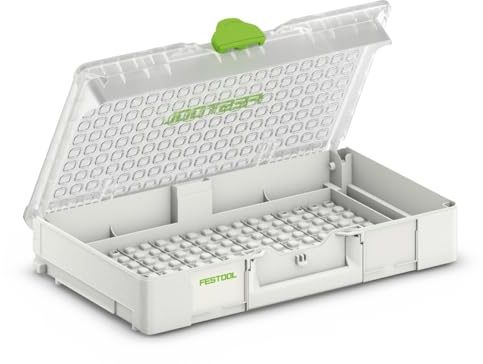 Festool Systainer³ Organizer SYS3 ORG L 89 – Sortimentskasten | Transparenter Deckel, stapelbar, 9,7 l Volumen – ideal für Kleinteile auf der Baustelle