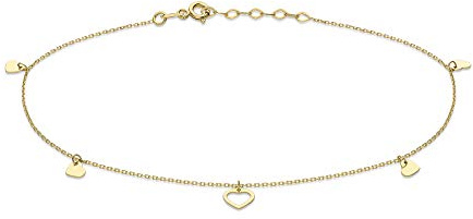CARISSIMA Damen-Fusskette Herz offen und geschlossen Gelbgold 9kt 4,8x4mm verstellbar 23-25,5cm