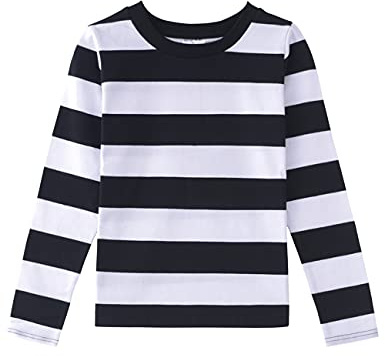 Spring&Gege Camiseta de manga larga con cuello redondo a rayas de algodón para niños, 5-6 años