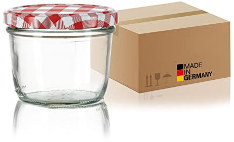 BigDean 24x Marmeladengläser 230ml - Einmachgläser Einweckgläser Sturzgläser - Made in Germany - Einkochgläser mit Schraub-Deckel TO 82 - Rot kariert