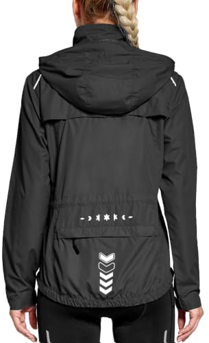 FitsT4 Sports Damen Fahrradjacke Radfahren Leichtgewicht Laufen Wanderjacke | Wasserabweisend Windbreaker Wanderjacke Reflektierend Trekking Regenjacke mit Kapuze Zusammenklappbar mit 5 Taschen