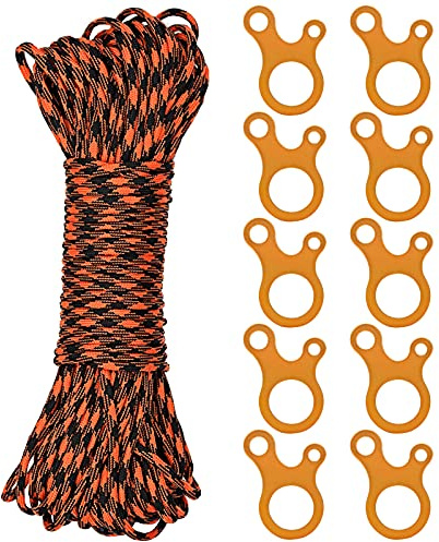 Guy Ropes with Tensioners-31m Tent Line 4mm Guyline Cord Adjuster for Awning Canopy/Boat/Camping/Hiking Orange (C-34)