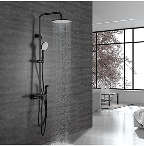 Nian Thermostatische Duscharmaturen Set Schwarz Wandmontierte Regendusche Wasserhahn Mit Bidet Spray Badewanne Mischbatterie Heiß Kalt-Schwarz