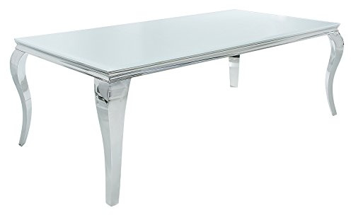 Riess Ambiente Esstisch MODERN BAROCK 200cm - weiß Silber - Opalglas | 10 Sitzplätze, hochwertig, glamouröses Flair, Edelstahlgestell