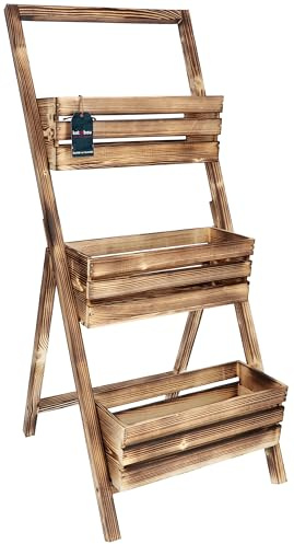 KOTARBAU® Blumenetagere Blumentreppe 3 Etagen für Pflanzen Blumenregal innen & außen Holz 46x58x105 cm Gegerbt