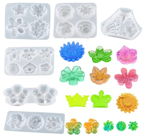 FineInno 6 Stück Blumen Silikon Gießformen Daisy Resin Molds Epoxidharz Formen Casting Epoxid Sonnenblume Harz Formen für Schmuck Herstellung,Halskette