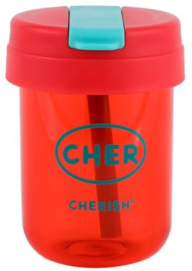 Wasserflasche mit Strohhalm 300 ml, hitzebeständig, tragbarer Trinkbecher, große Öffnung, staubdicht, Heimbüro, Fitnessstudio, Rot