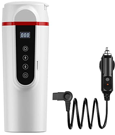 Riloer Elektrischer Wasserkocher, 12 V/24 V, tragbar, 420 ml, Reise-Thermoskanne für Auto, LKW, SUV, Edelstahl, hitze- und rostbeständig, schwarz/weiß