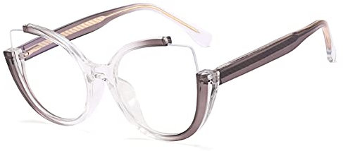 kachawoo Halb randlose Vintage Mode Gläser Rahmen Cat Eye Große rahmenlose blaue Licht Eyewears Elegante Brillen für Frauen 2023 (clear gray frame)