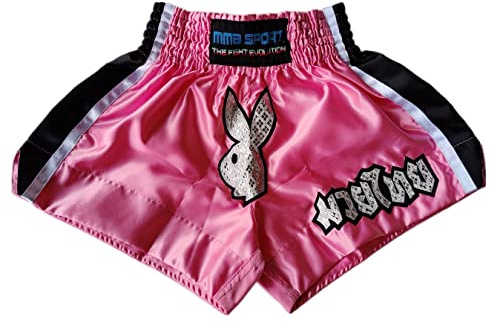 mmasport Muay Thai Shorts - Pantalones cortos Thai Boxeo Kick Boxing MMA Satinados Rabbit, Rosa, M