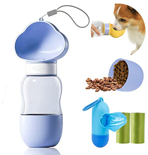 Purple Dog Water Bottle & Bowl - Leak Proof, Food Container & Poop Bags Dispenser for Walking, Hiking & Travel